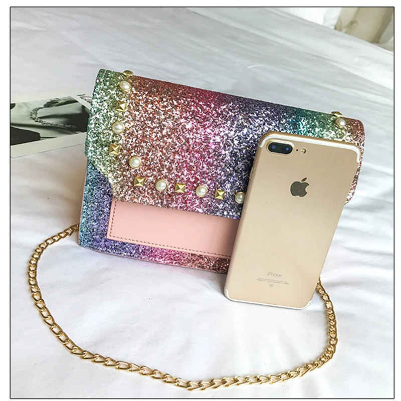 2019 высокое качество кожаная сумка для женщин Мода блесток небольшой площади леди