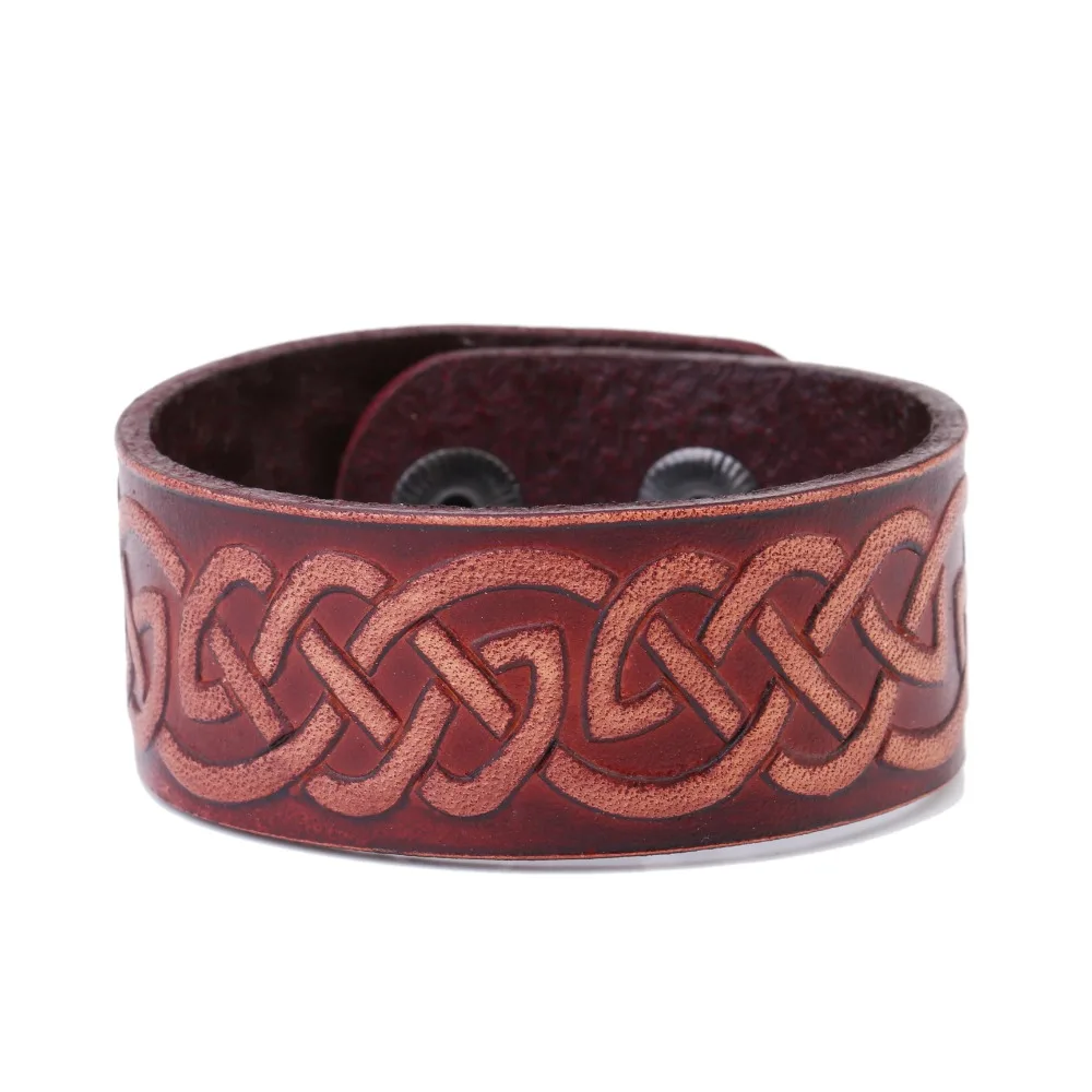 Teamer New Arrival Mens Religious Irish Knot Work Genuine Leather Bangles Cuff Bracelets Viking Tunes Talisman for Man | Украшения и