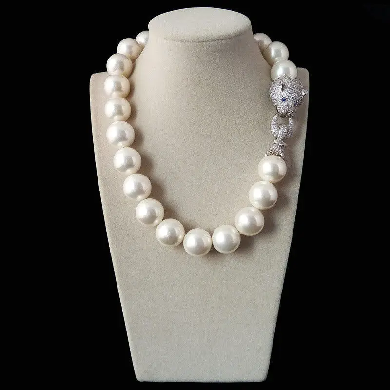 

Free shipping 20mm white shell pearl inlay zircon leopard head LUXURY necklace
