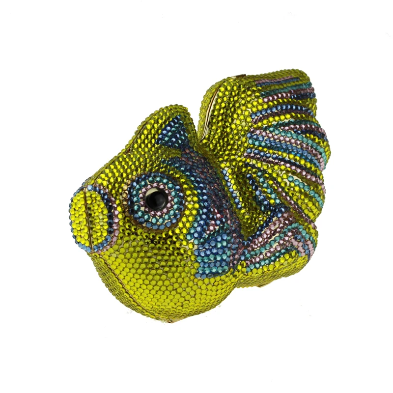 Желтая рыбка Кристалл сцепления Вечерняя сумочка BS010 с золотой цепью Мини