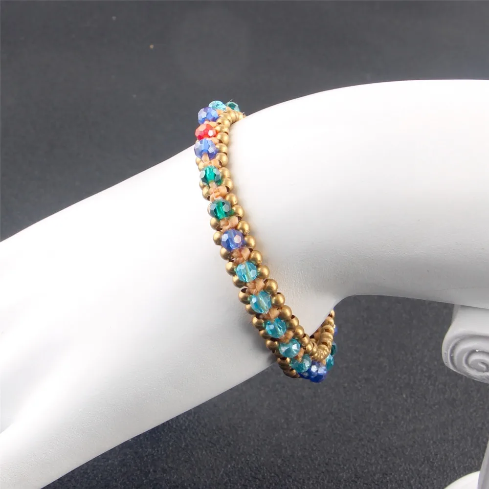 

AMOURJOUX Handmade Woven Colorful Crystal Beads Chain Charm Bracelets For Women Vintage Gold Color Beaded String Bracelet