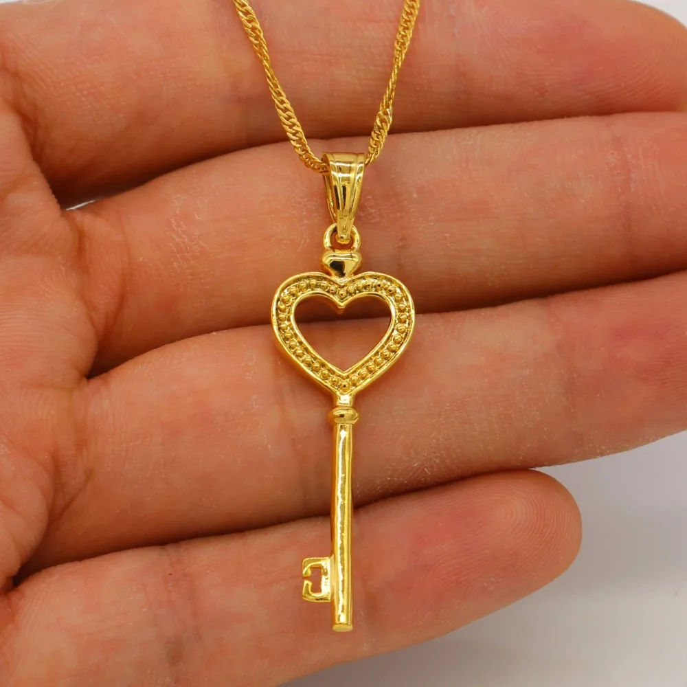 4.5cm*1.3cm Love Key Necklace Pendant For Women Girls Gold Color Gift Party Jewelry Items |