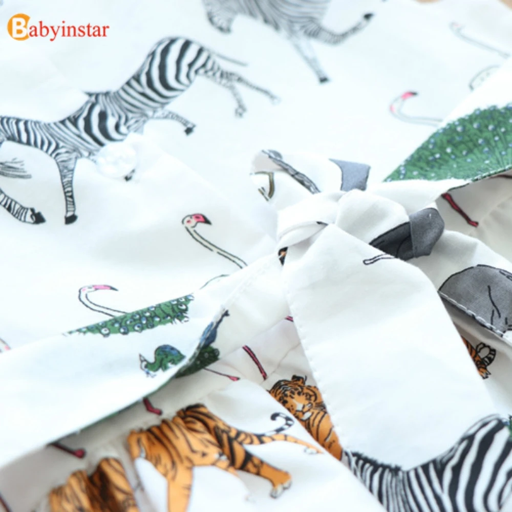 Babyinstar; Новое поступление; одежда для маленьких девочек; платье без рукавов с лепестковым воротником; Детские платья с принтом животных для девочек;
