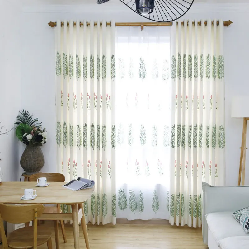 Интерьер элегантный простой дизайн листьев вышивка занавеска для гостиной и