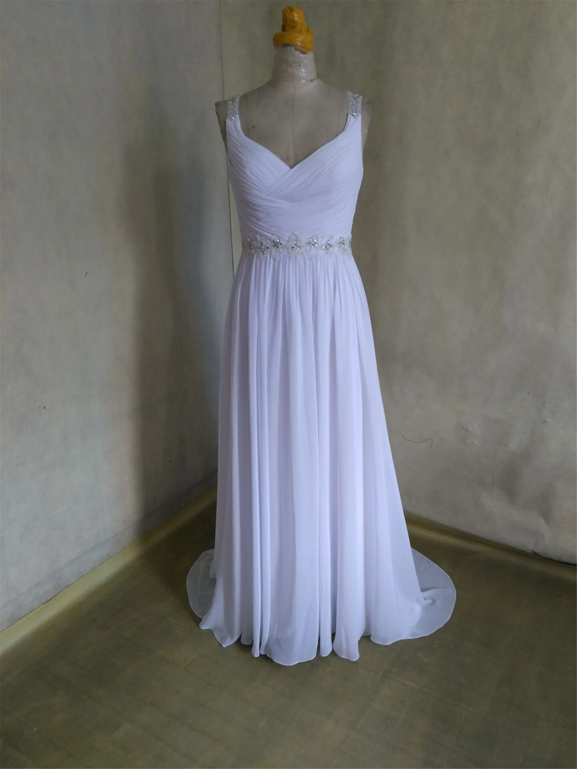 2021 шифоновое платье с v-образным вырезом коротким Бисер поезд длиной до пола