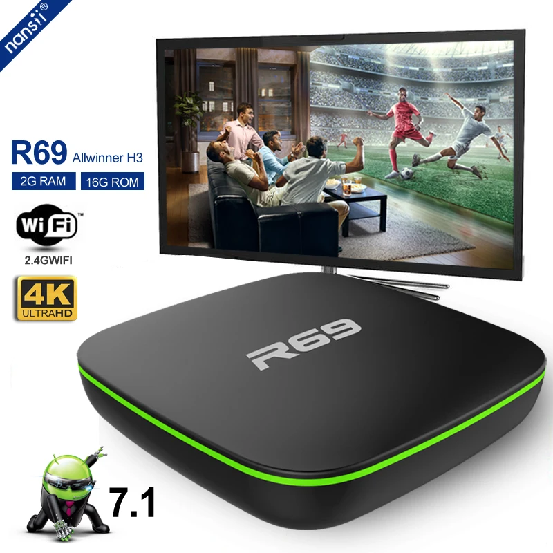 Allwinner H3 четырехъядерный R69 Smart Android 7 1 tv Box ГБ 8 2 Гб 16 4 г Wifi телеприставка 1080 P HD