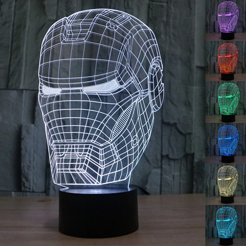 HAIXIANG, новинка, цветная Настольная 3D лампа с изображением Железного человека, светодиодный ночник для детской комнаты, внутреннее освещение, отличный подарок