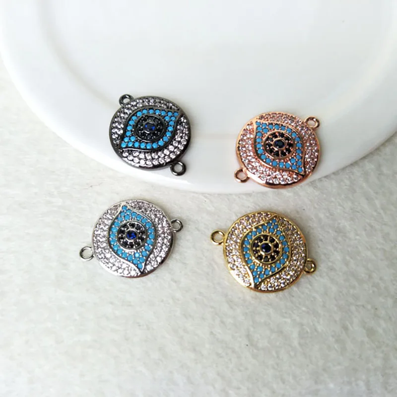 

10Pec Turkish Style Evil Eye Double Bails Connector CZ zircon Micro pave crystal Charm DIY Bracelet necklace Jewelry making C130