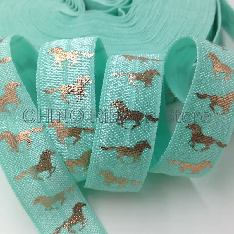 10 ярдов 5/8 &quotрозовое золото Фольга лошадь принт на голову эластичная повязка для