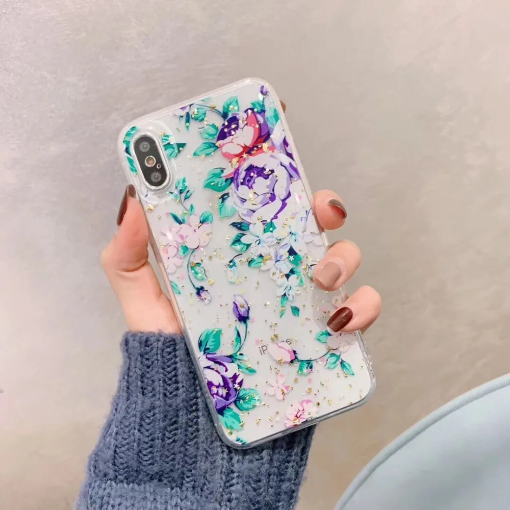 Цветочный силиконовый чехол для huawei P20 lite plus nova 3i P30 mate 20 со сверкающими