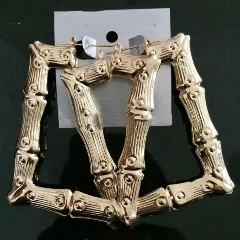 Большие бамбуковые серьги кольца в стиле хип хоп золотые женские с большим