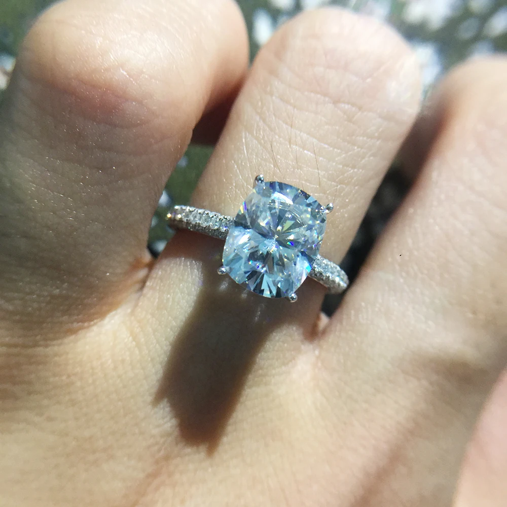 Твердое белое золото 18 K 3ct 7x11mm F цвет подушки разрезанный Муассанит кольцо обручальное и обручальное кольцо для Wonen