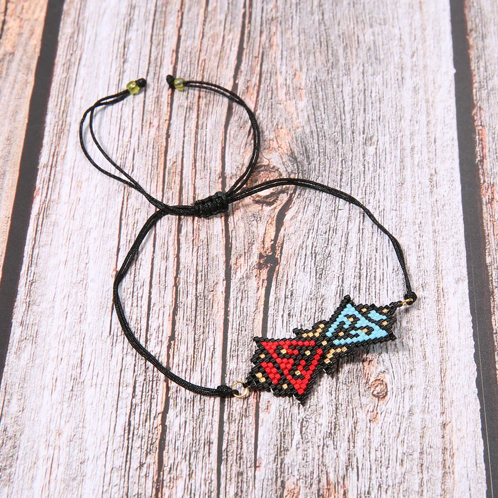 OAIITE Fashion Bracelets Smiley Face Seed Bead Tassel Black Adjustable National style Handmade Bracelet Couple Gift | Украшения и