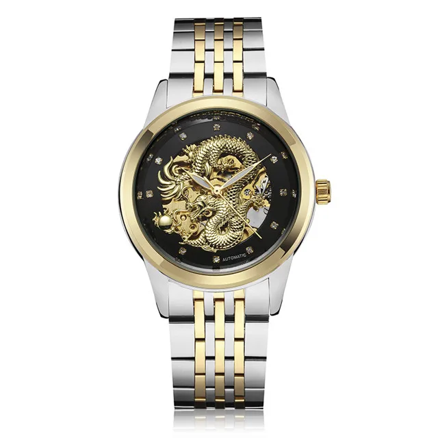Mechanical watch 5 Роскошные Золотые Дракон Скелет автоматические механические часы мужские наручные часы нержавеющая сталь черные часы водонепроницаемые мужские крутые Reloj - Цвет: Mechanical watch 5