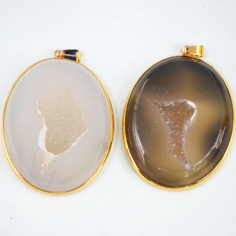 Новинка Лидер продаж модная подвеска Drusy в виде синего кусочка сердолика золотое