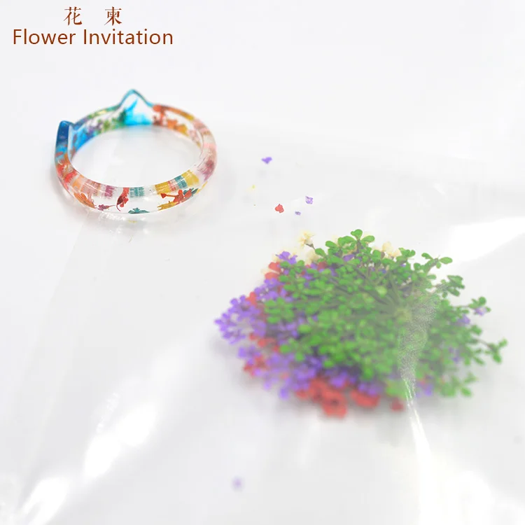 

2021 Ofertas Cat Ear Shape Finished Ring DIY Handmade Specimen Natural Dried Flower Leaves Resin Rings For Women Jewellery