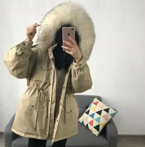 khaki jacket Большой воротник из натурального меха с капюшоном зимняя куртка-пуховик на белом утином пуху женское длинное пальто теплые парки Толстая Женская верхняя одежда розовый хаки - Цвет: khaki jacket