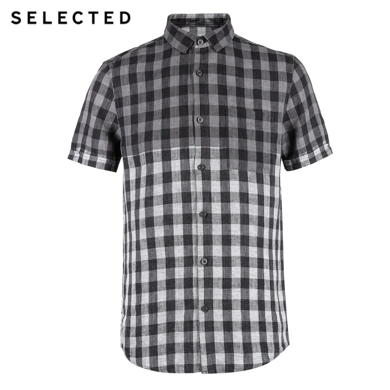 Выбранная льняная клетчатая цветная деловая рубашка с короткими рукавами для