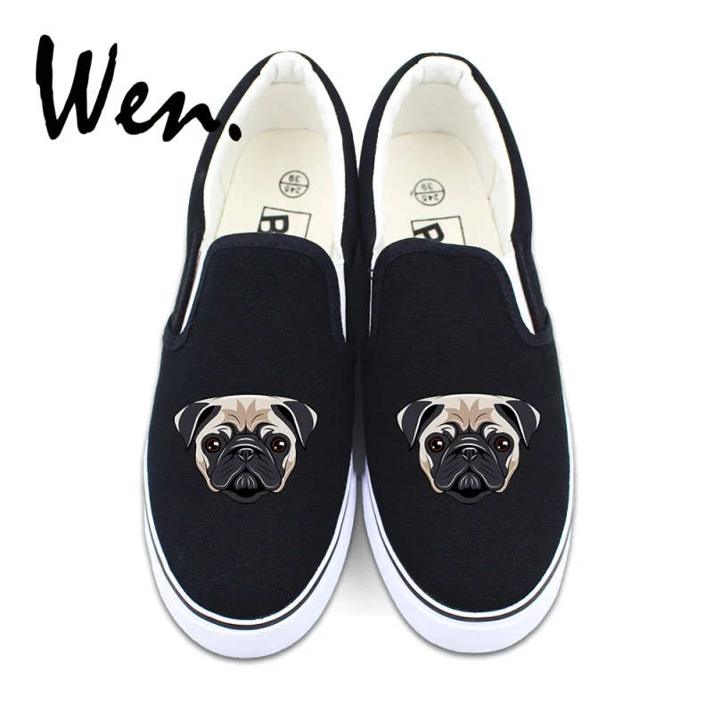 Wen Design Simple and Honest Pug Dog Black White 2 Colors Shoes Canvas Men Sneakers Slip On Women Flat Pumps for Birthday Gift | Спорт и