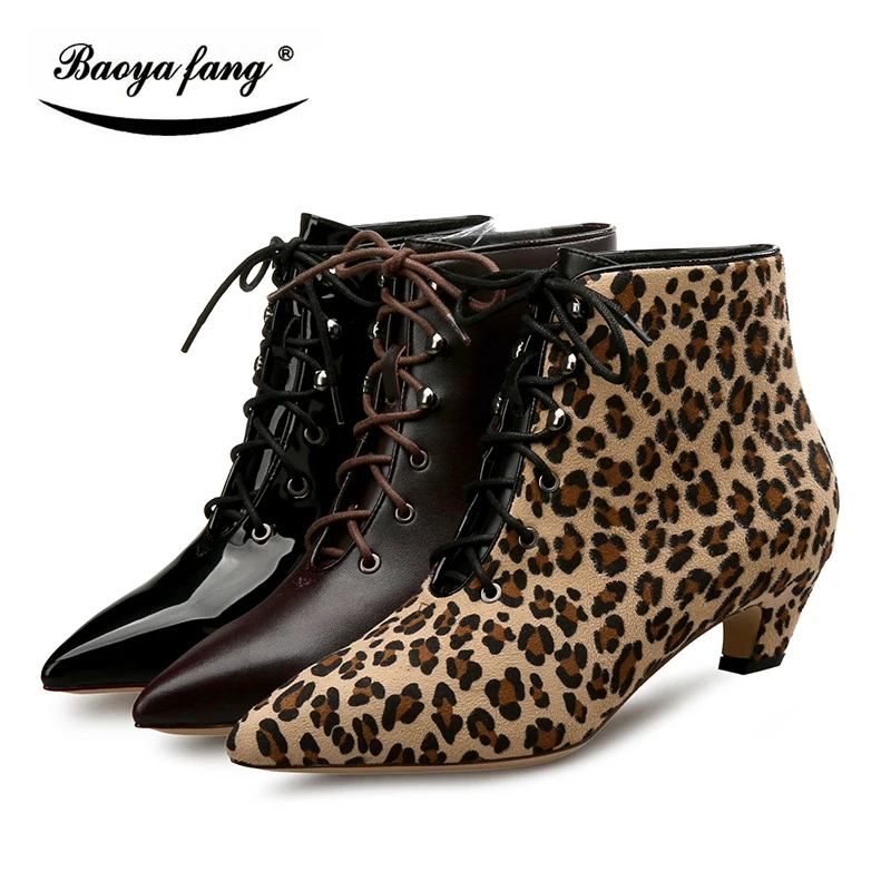 

BaoYaFang Womens winter boots 5cm low heel strange heel Leopard womens shoes Ladies ankle boots for women 2018 new design