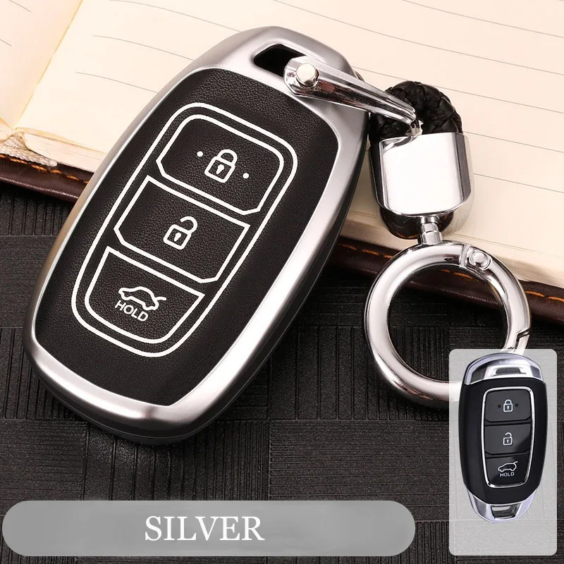 Silver Резиновая сплава ключа автомобиля крышка чехла для hyundai i30 Ix35 Solaris Azera Elantra величие Ig акцент Santa Fe крышка - Название цвета: Silver