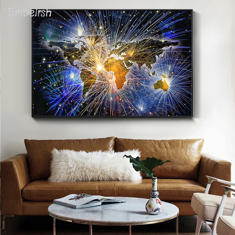 Украшение 1 шт. большая карта мира о огне Современный домашний декор картины для
