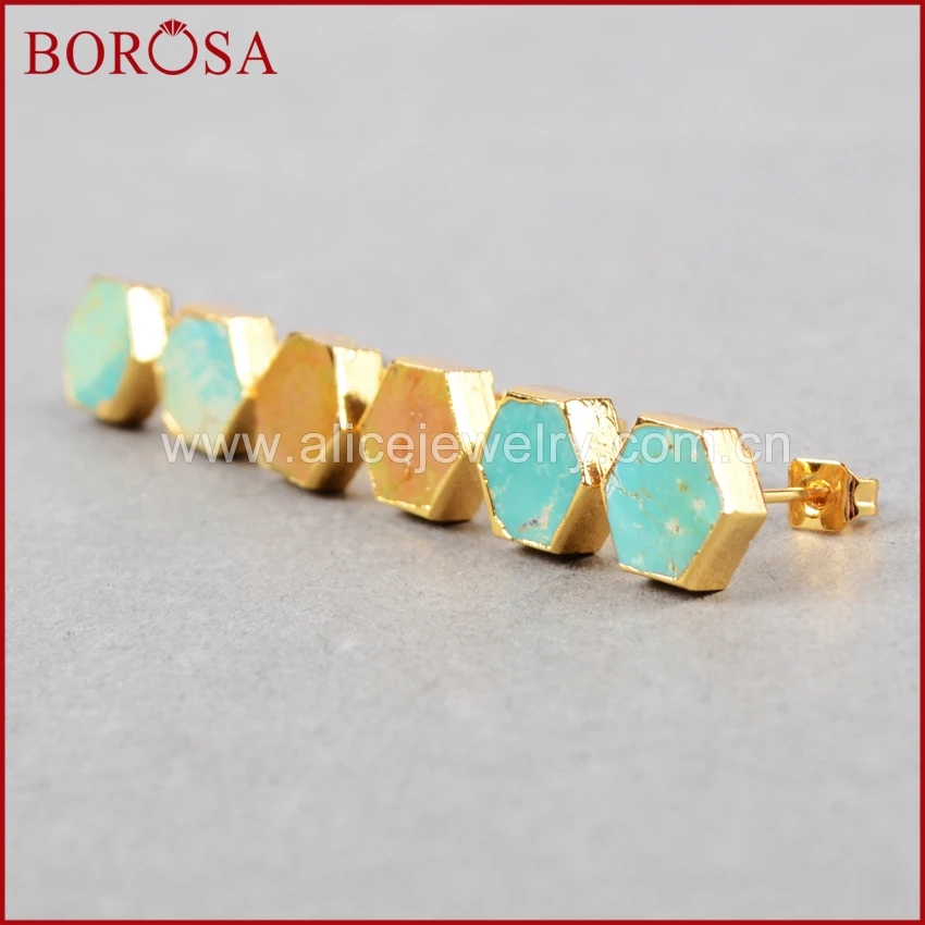 Женские серьги гвоздики BOROSA 5 пар в форме Шестиугольника натуральная бирюза