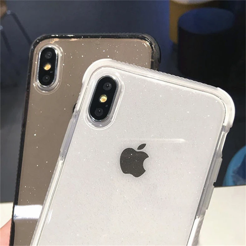 Блестящий чехол для телефона iPhone XS Max X противоударный прозрачный мягкий из ТПУ с