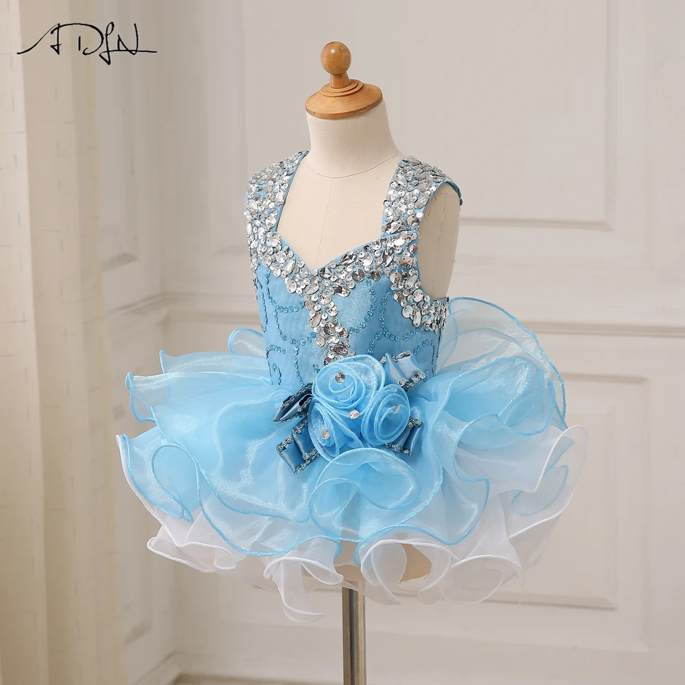 Adln маленьких Платья для вечеринок бисером Камни Кепки рукавами с оборками из