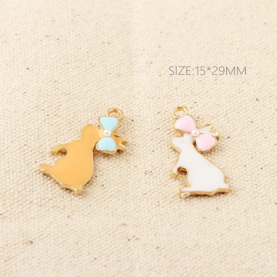 

10pcs Enamel bowknot rabbit charms for bracelet diy handmade jewelry making bow tie bunny alloy pendants fashion dangle charms