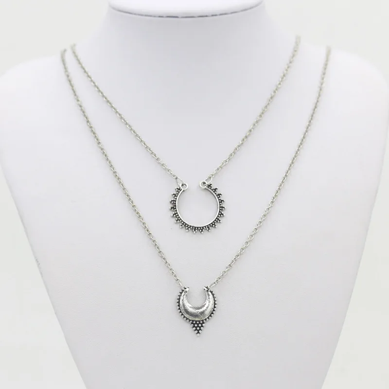 Позолоченные посеребренные полулунные ожерелья для женщин и мужчин двойной