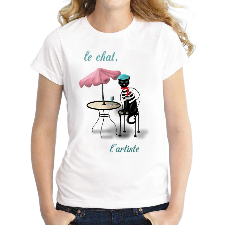 Лидер продаж Мода 2017 г. Cat художник Дизайн Для женщин Милая футболка с принтом