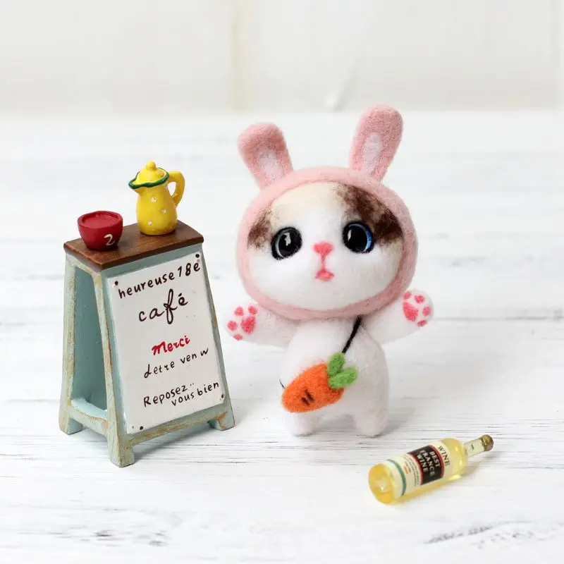 Игрушечная кошка с кроликом Шерсть Войлок ремесло DIY не законченный комплект игрушек ручной работы набор для игольчатого материала пакет