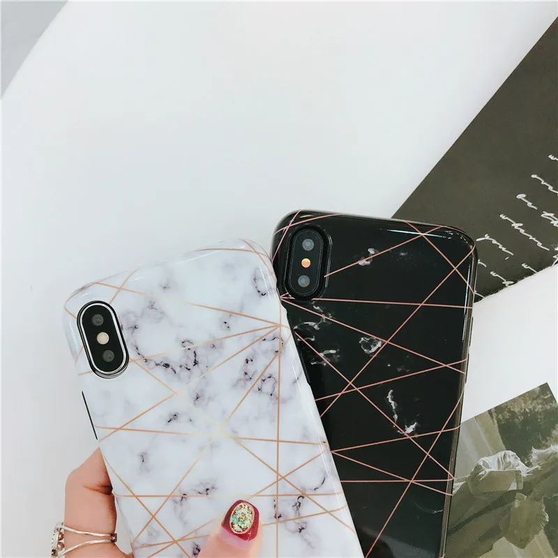 STROLLIFE Geometry lines Pattern Phone Case for iPhone X XS Max XR Retro Marble Cases IPhone 6 6s 7 8 Plus Simple Soft Cover |