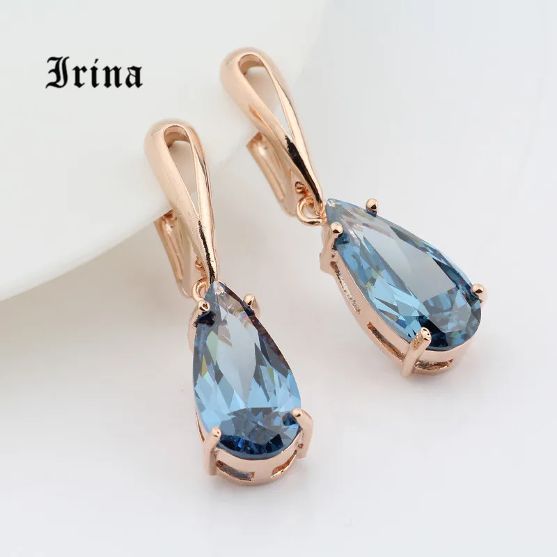 ink blue Irina, свадебные украшения, большие серьги с кубическим цирконием для женщин, модные серьги с кристаллами, 7 цветов, вечерние, подарок - Окраска металла: ink blue