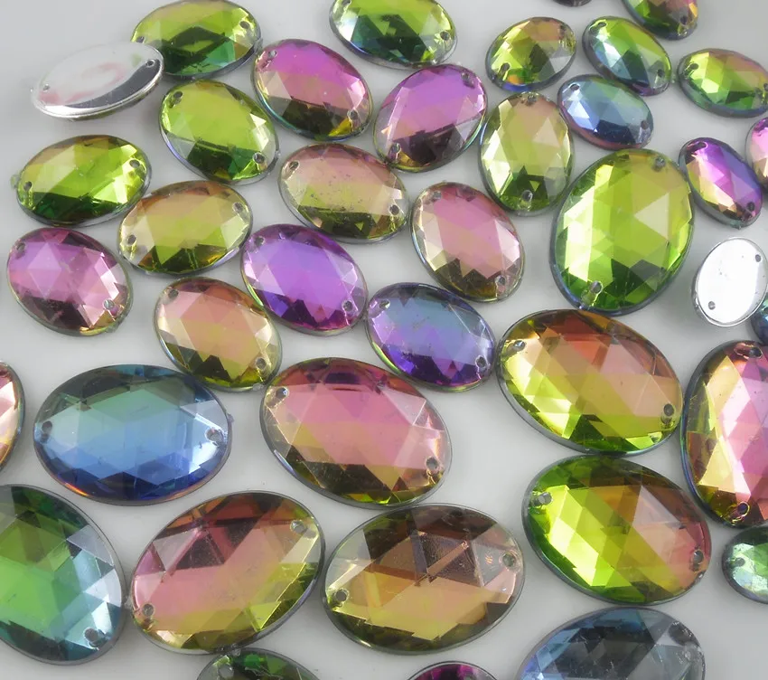 Нижнее отверстие шпиль Ограненный Овальный цветной акриловый кристалл серебро