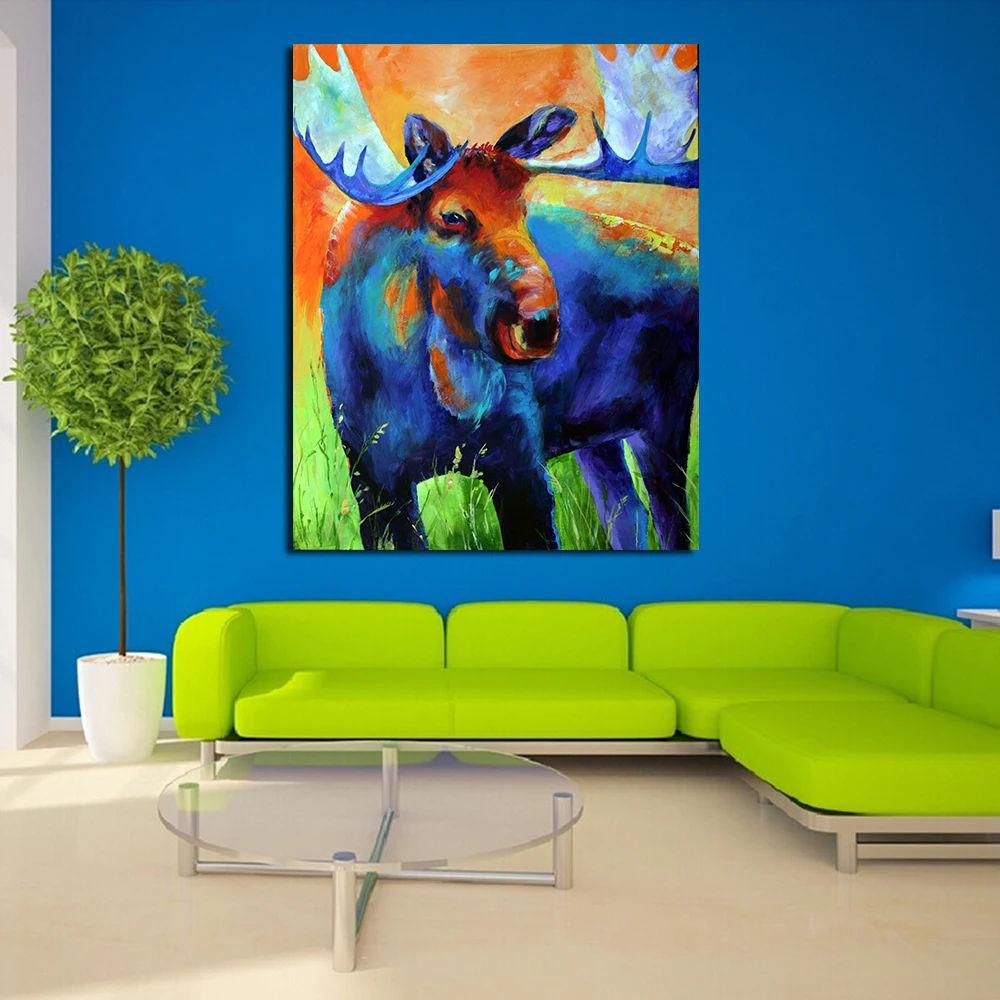 JQHYART Moose Акриловая картина маслом настенная живопись картины на холсте гостиная