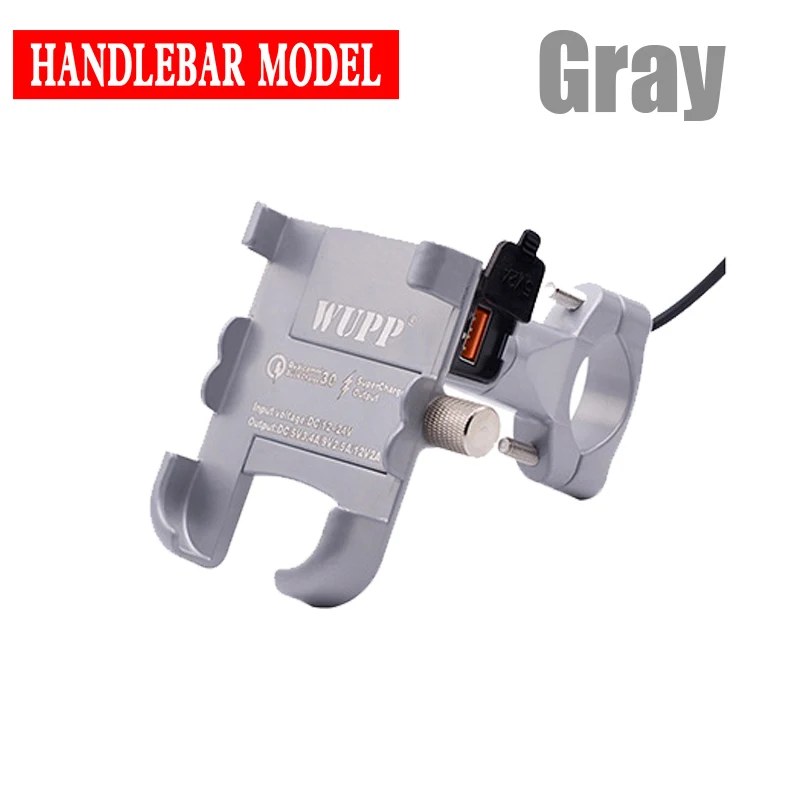 Handlebar Gray Универсальный держатель для телефона из алюминиевого сплава для мотоцикла с зарядным устройством USB QC3.0, кронштейн для подставки для телефона 4-6 дюймов - Цвет: Handlebar Gray
