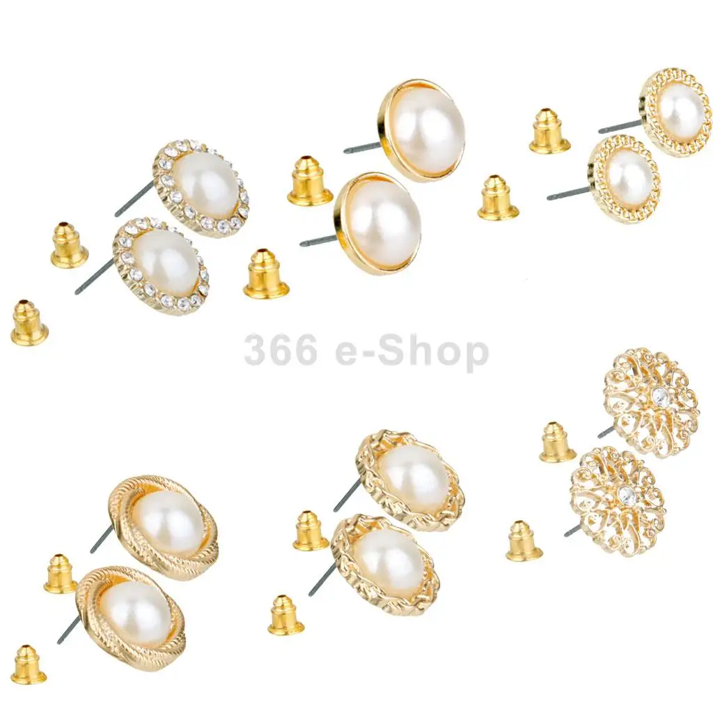 Новинка женщины сплава позолоченный перл элегантный уха серьги 6 пар|earrings
