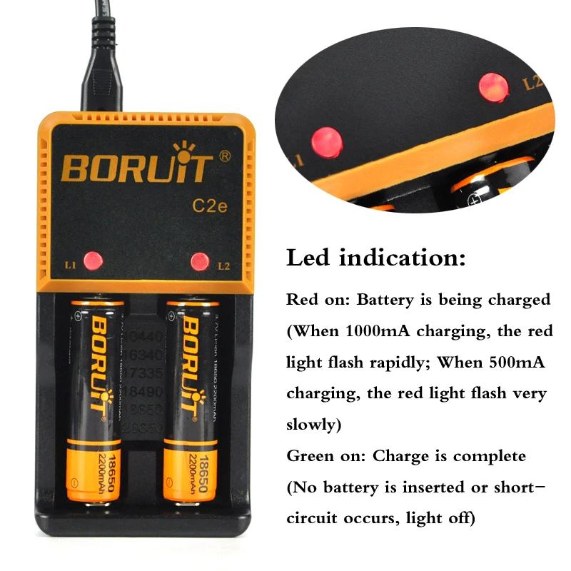 BORUIT, универсальное зарядное устройство, перезаряжаемый аккумулятор для 18650, литий-ионный аккумулятор, Головной фонарь, фонарик, налобный фонарь, наружный, для кемпинга, пеших прогулок