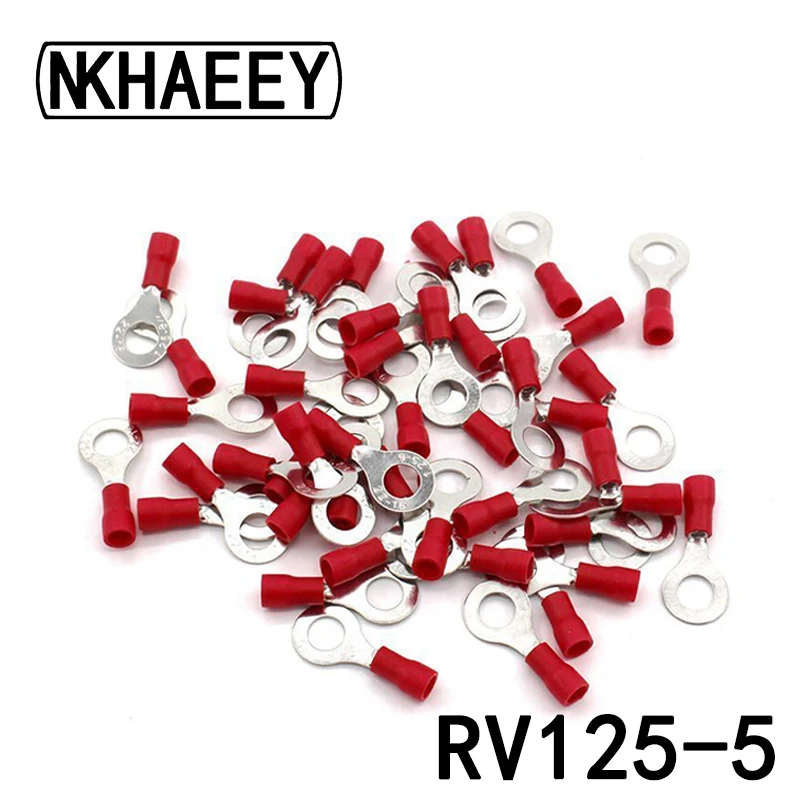 100 шт./упак. RV1.25-5 обжимной вывод Комбинации красный провод кабеля разъем кольцо