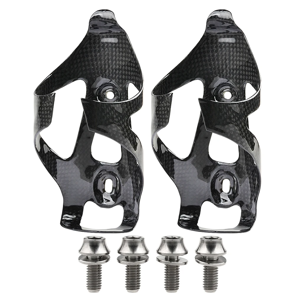 Glossy-Titanium Bolt Wanyifa полностью углеродное волокно велосипед бутылка для воды клетка MTB дорожный держатель для бутылки велосипедный 2шт+ титановый болт M5x12 с винт с шайбой 4 шт - Цвет: Glossy-Titanium Bolt