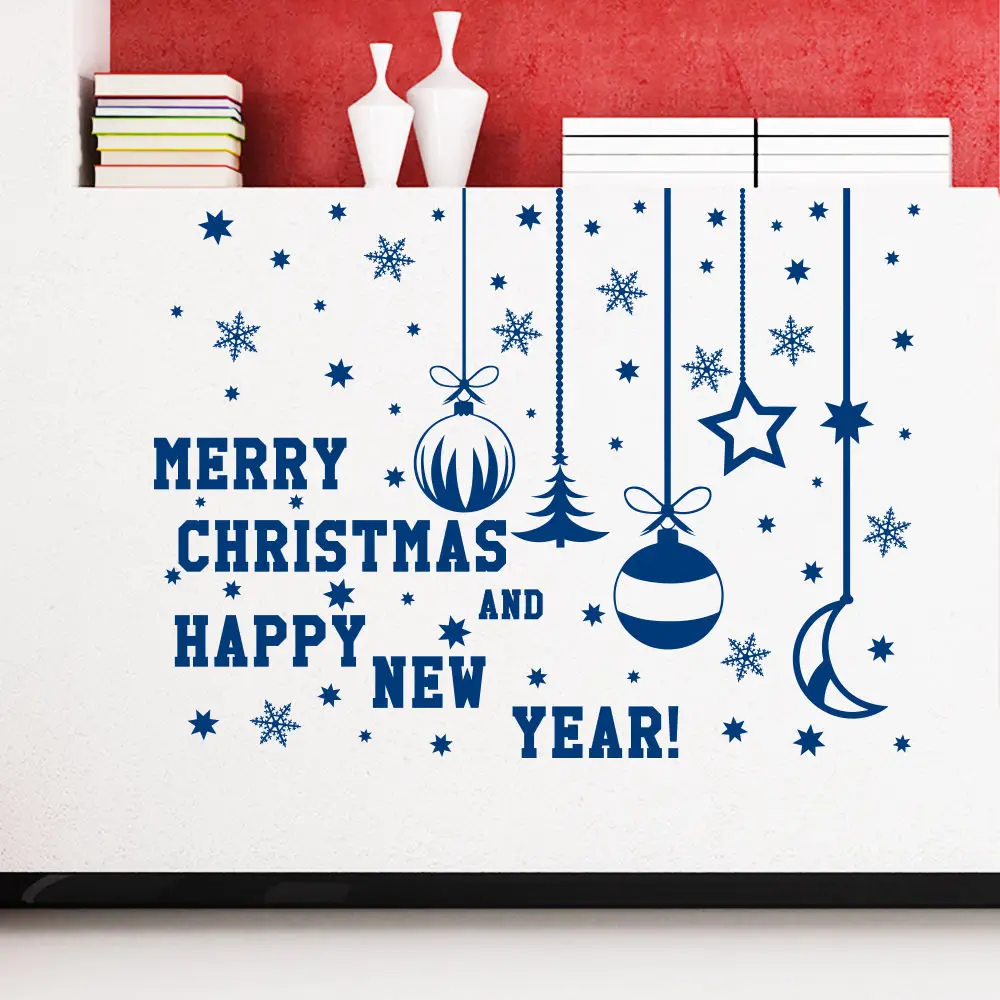 Счастливого Рождества снежинка колокольчик виниловые наклейки на стену