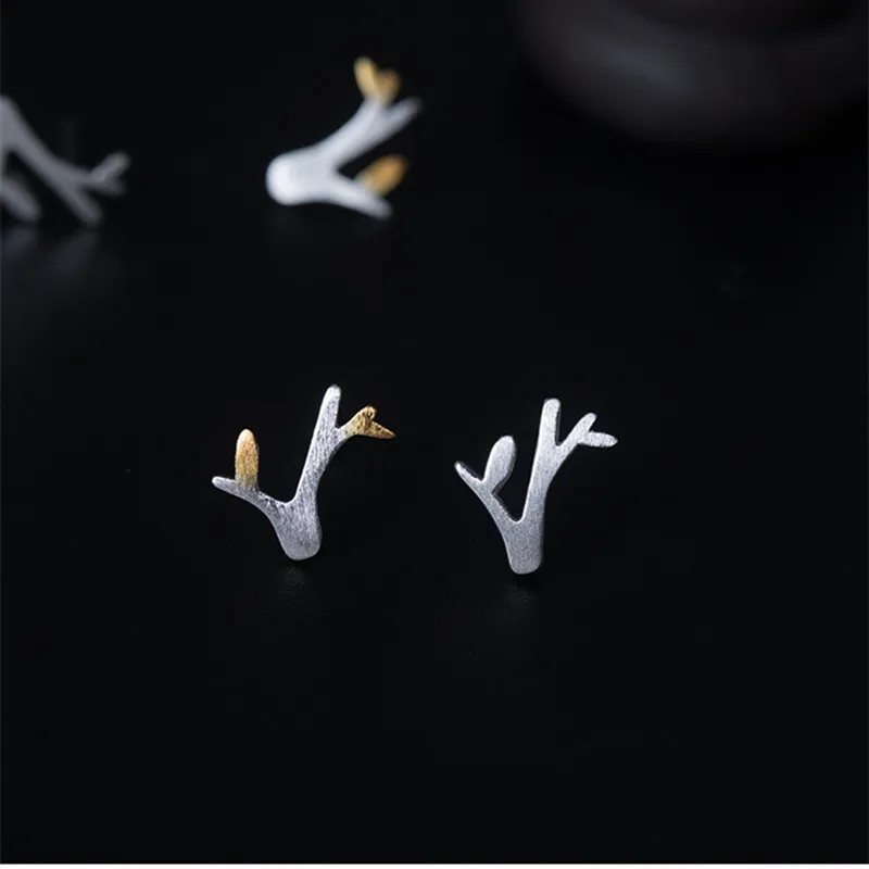 Женские серьги-гвоздики из серебра 100% пробы в виде дерева | Украшения и