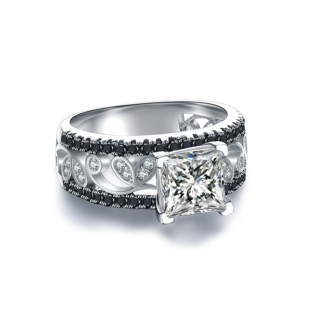 UFOORO sterling silver wedding ring Finger Beautiful Jewelry Romantic BLACK zircon Ring For girl gift C020 | Украшения и