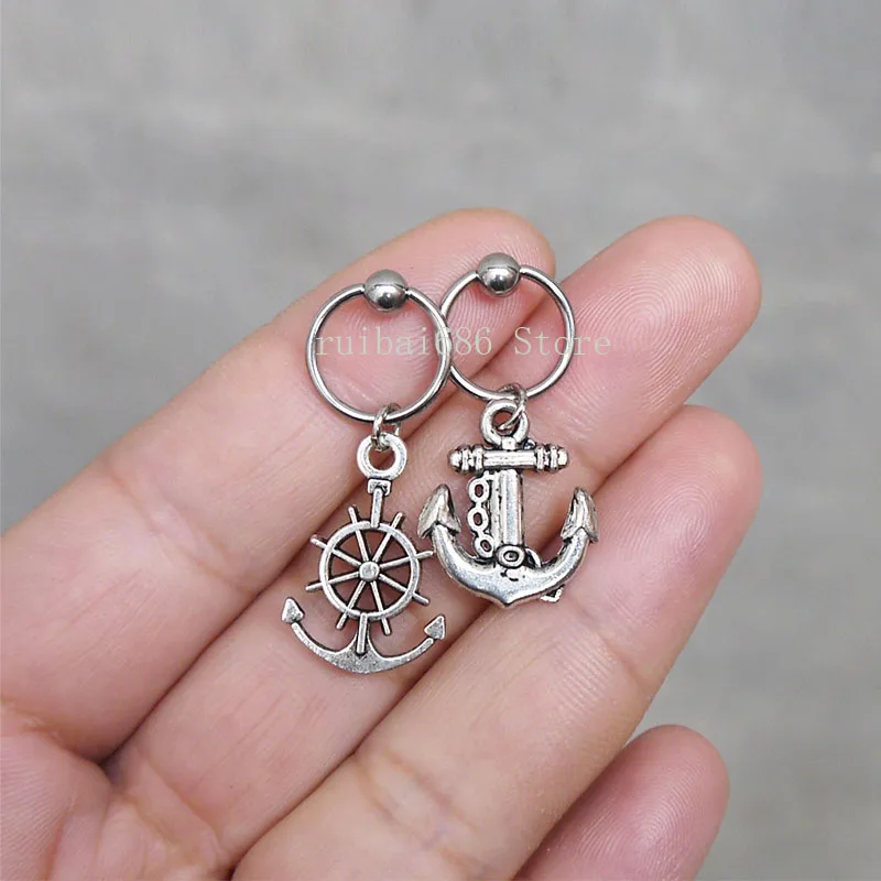 2pcs Handmade Anchor and rudder cartilage Hoop Earring Tragus Helix Piercing | Украшения и аксессуары