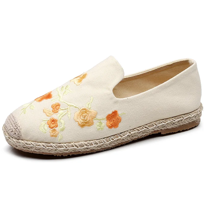 Johnature Canvas Flat Shoes Casual Floral Slip-on Round Toe National Style 2021 New Spring/Autumn Embroider Women | Обувь