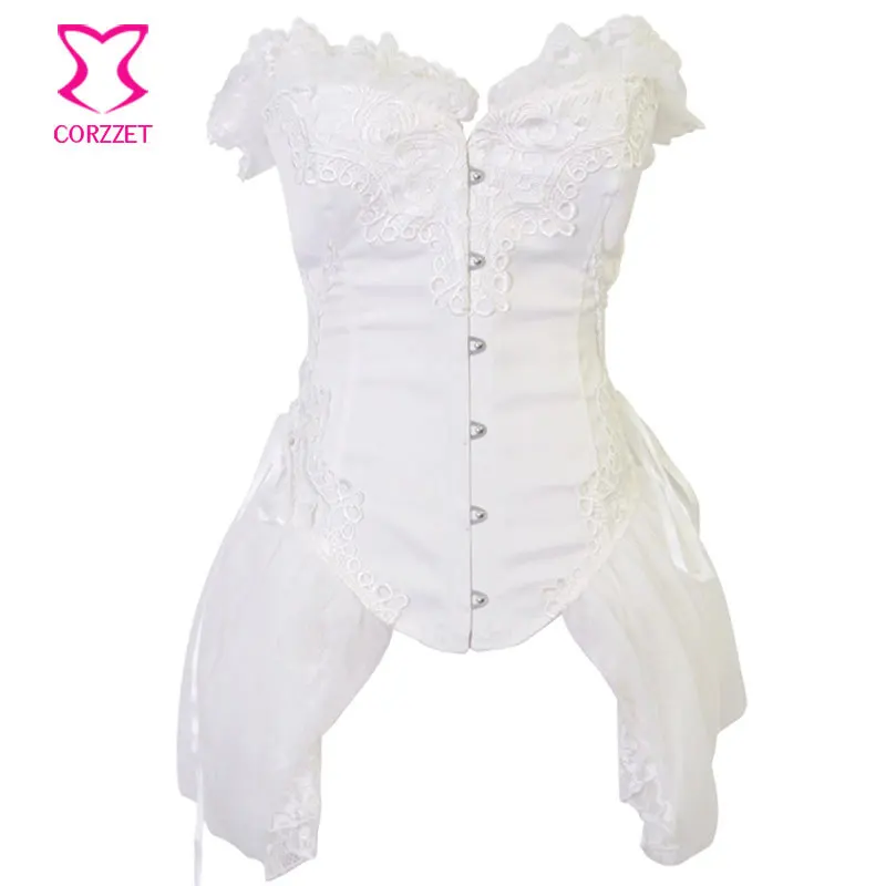 Корсет женский атласный и кружевной длинный белый корсет с чашками пуш ап в