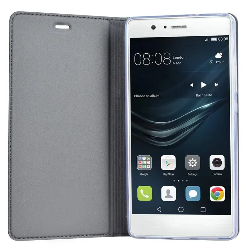 Кожаный чехол GrandEver для Huawei P9 Lite защитный внутри прозрачный мягкий книжного шкафа