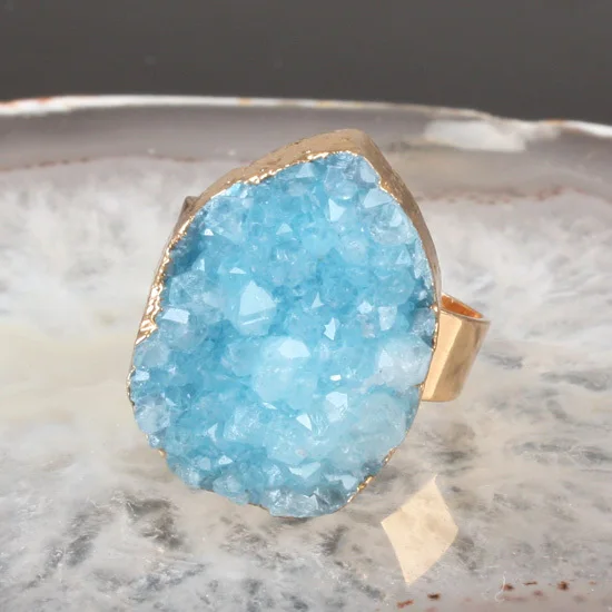 Модное Кольцо drusy с друзой разных цветов красивое кольцо натуральным кристаллом
